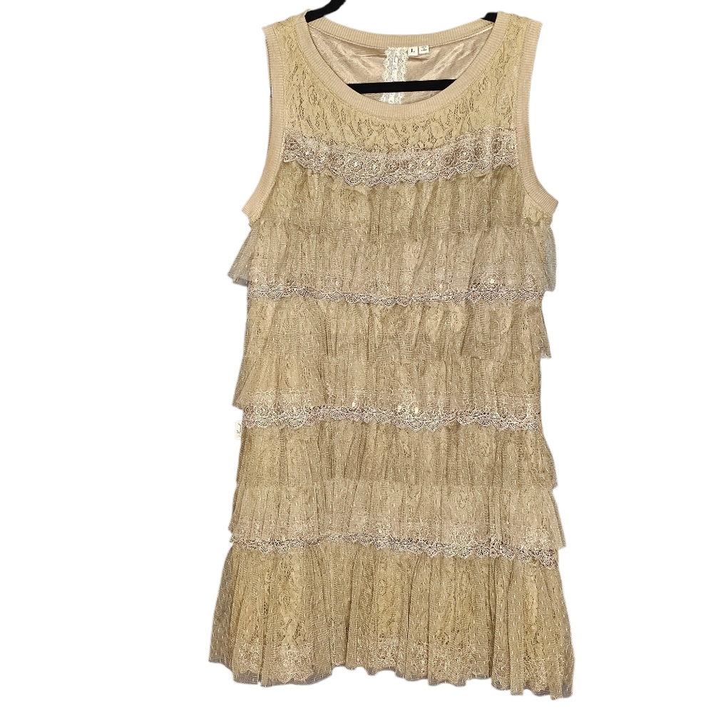 Mismash Y2K Lace Tiered Sleeveless Fairy Neutral Romantic Goth Mini Dress L